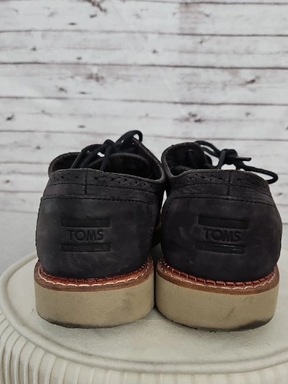 Toms Dark Brown Wingtip Derby Shoes with Cream Sole